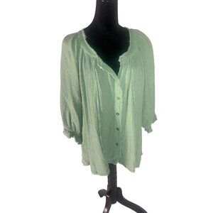 We The Free People Lucy Solid Swing Top Sage green Gauzy Blouse puff sleeve M